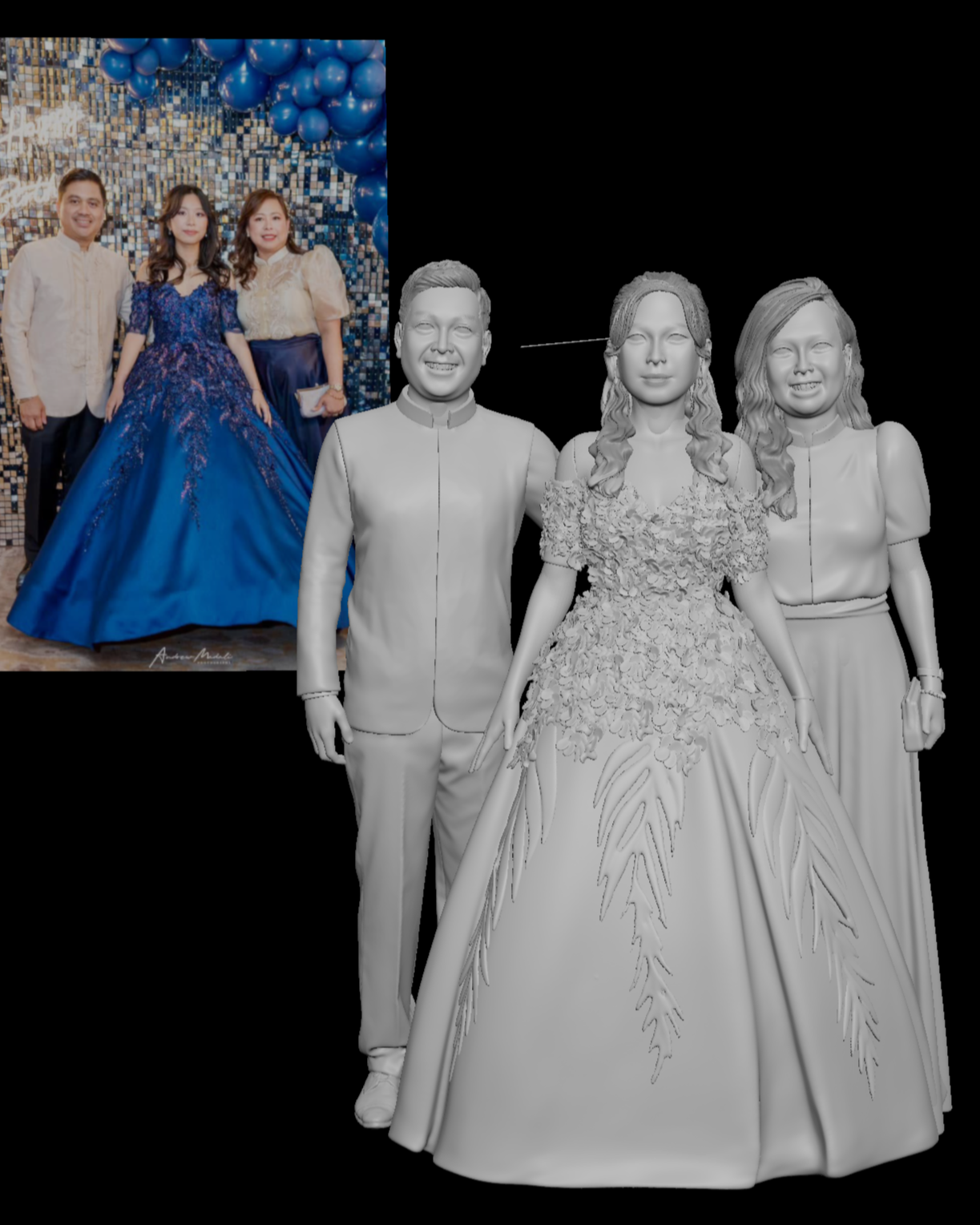 3D-Design for 3-person statue